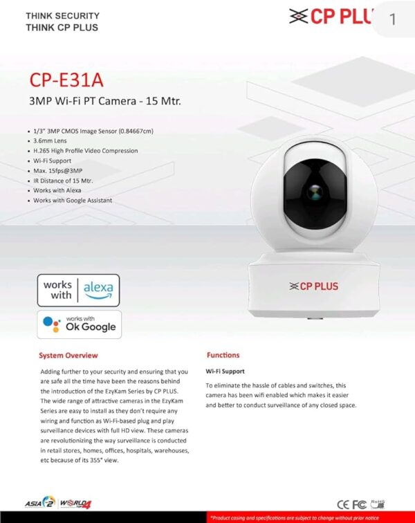 CP PLUS CP-E31A 3MP Wi-Fi Smart Security Camera