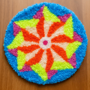 Handmade Woolen Round Rangoli – Multicolor Decorative Art Piece for Floor & Wall