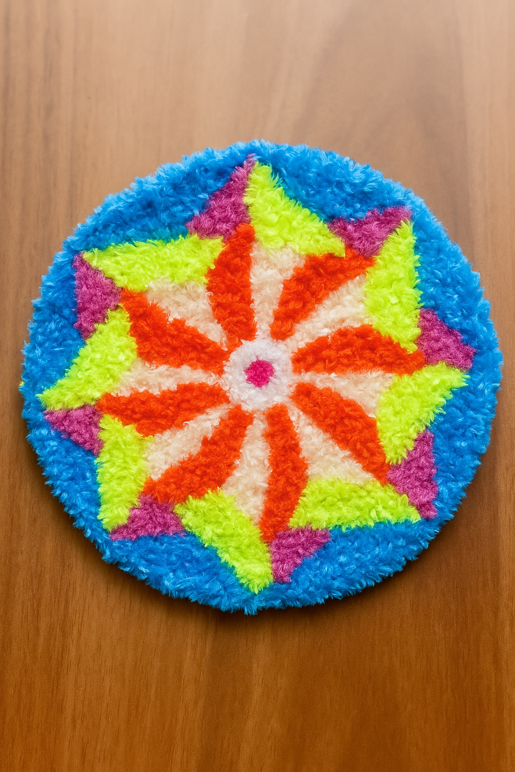 Handmade Woolen Round Rangoli – Multicolor Decorative Art Piece for Floor & Wall