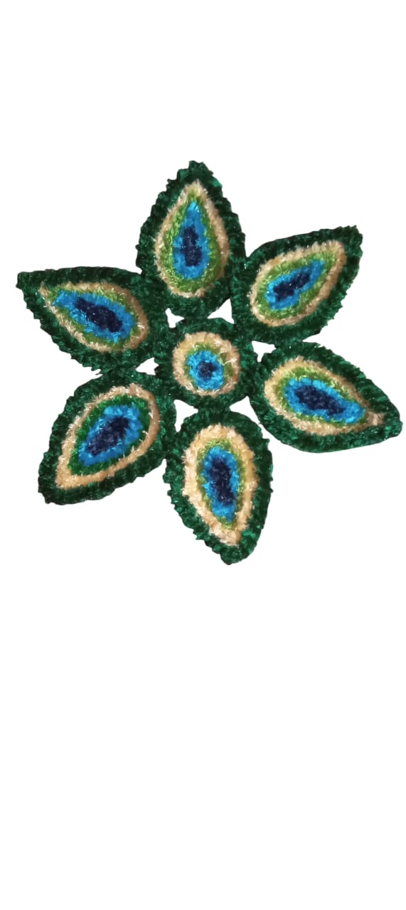 Handmade Peacock Feather Woolen Rangoli – Multi-Piece Decorative Art for Festivals